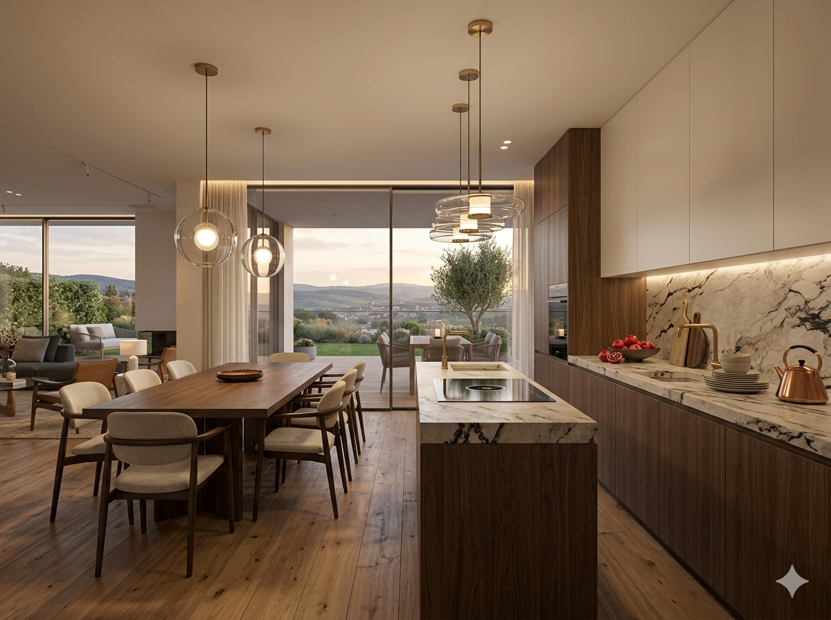 Render cocina comedor fotorrealista